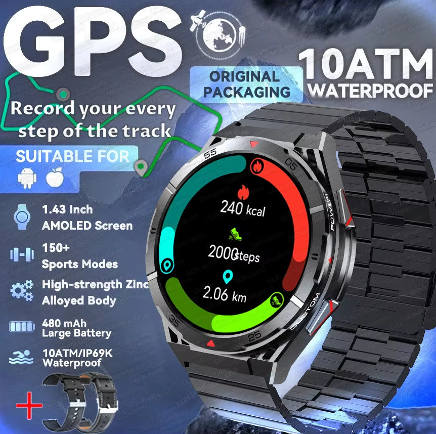 2025 New  Original Premium GPS Smartwatch Ultra HD AMOLED Display Built-In GPS BT Call 10ATM Waterproof Smart Bracelet