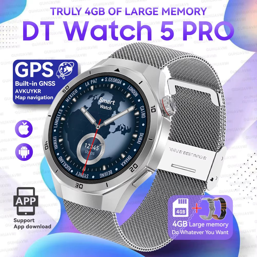 DT Watch 5 Pro 4GB Big Memory Smart Watch APP Store MP4 MP3 Playback GPS Navigation 3D Menu Bluetooth Call Men Sports Smartwatch