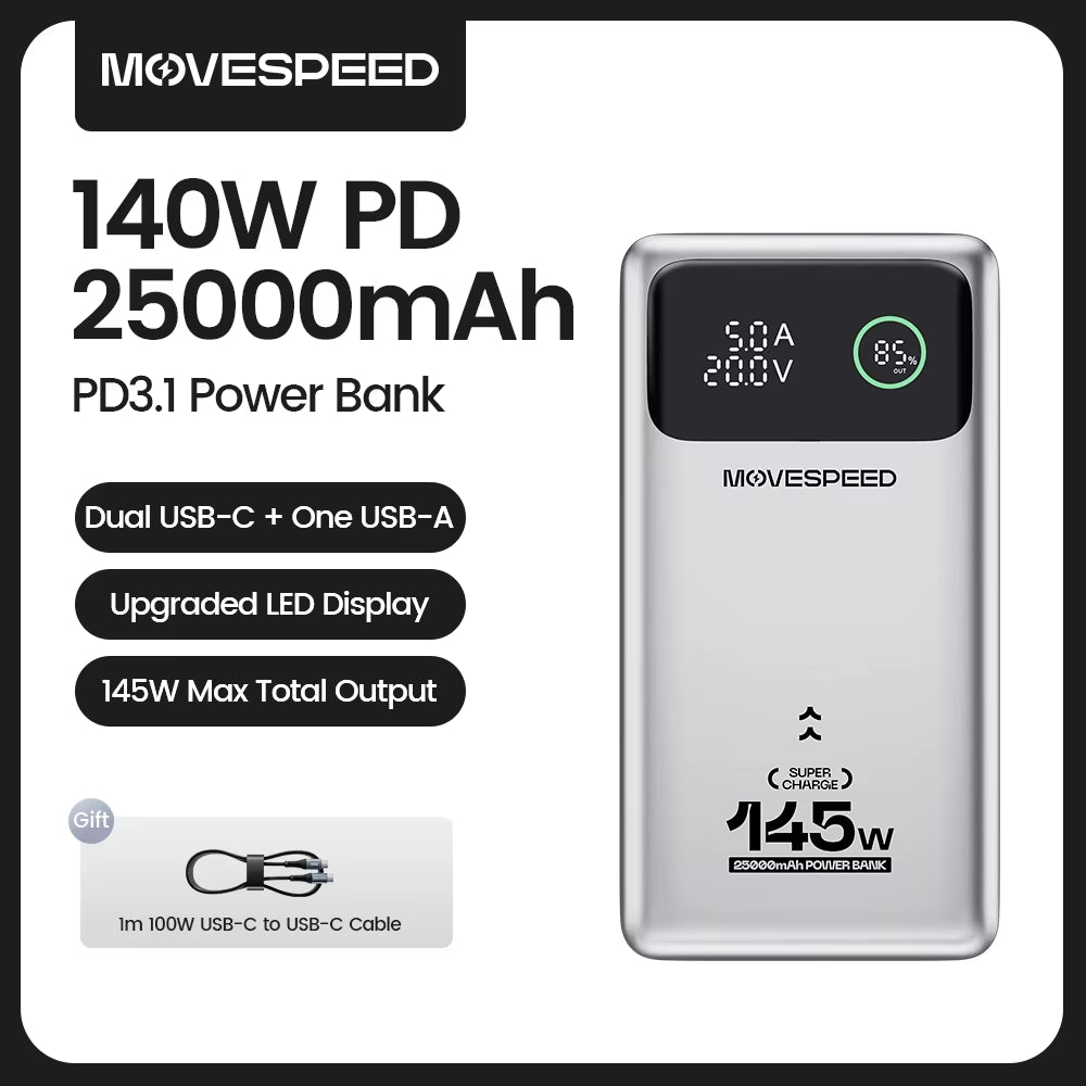 M25 Pro 140W Power Bank 25000Mah PD3.1 USB-C Fast Charging Powerbank Portable External Battery for Macbook Dell Laptop