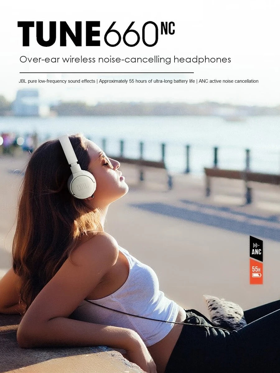 JBL TUNE 660NC Over-Ear Active Noise-Cancelling Wireless Bluetooth Headphones with Pure Low-Frequency Sound Effects, Long Battery Life, Portable, a Must-Have for Listening to Music.