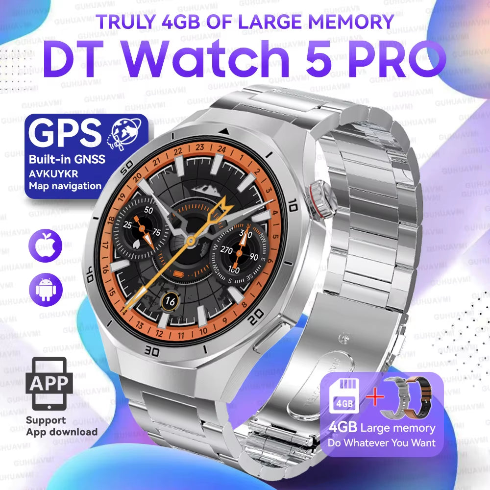 DT Watch 5 Pro 4GB Big Memory Smart Watch APP Store MP4 MP3 Playback GPS Navigation 3D Menu Bluetooth Call Men Sports Smartwatch