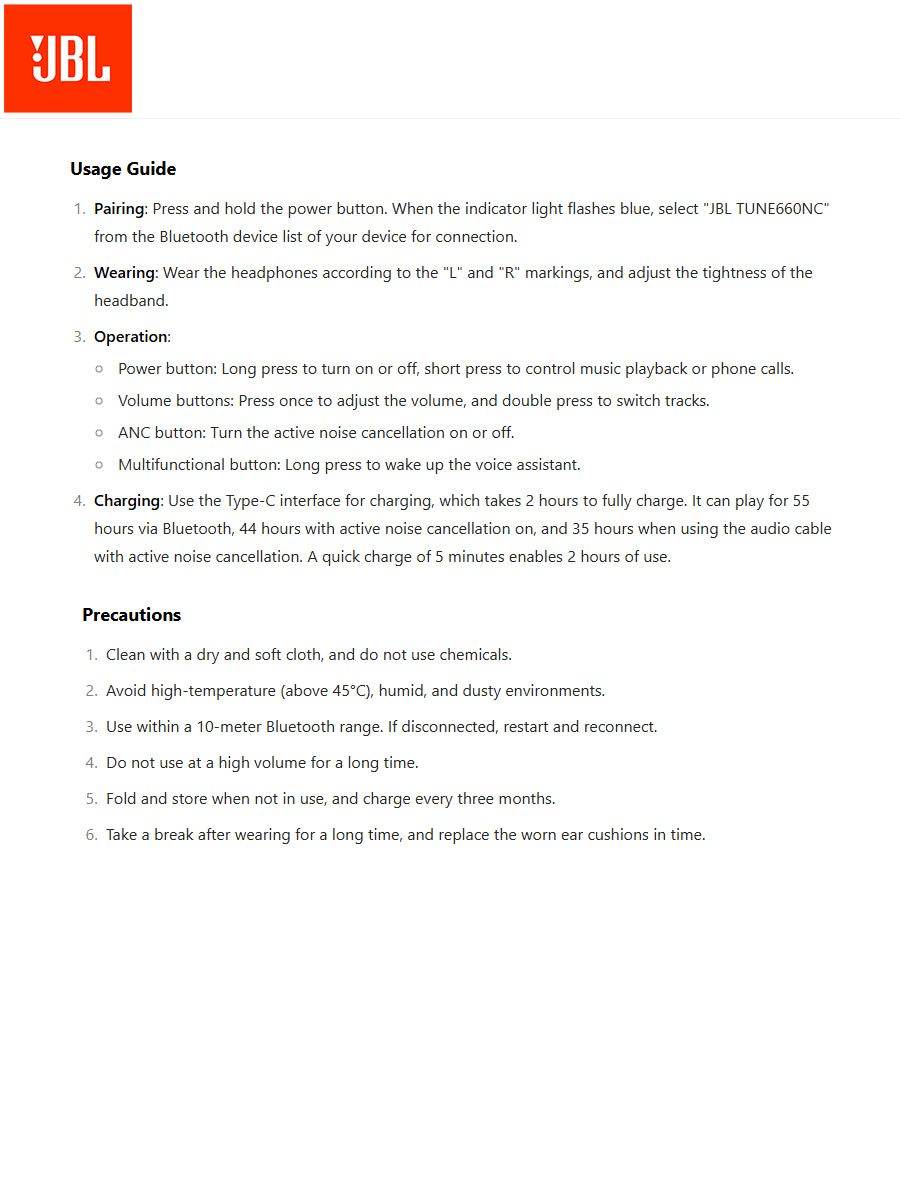 JBL TUNE 660NC Over-Ear Active Noise-Cancelling Wireless Bluetooth Headphones with Pure Low-Frequency Sound Effects, Long Battery Life, Portable, a Must-Have for Listening to Music.