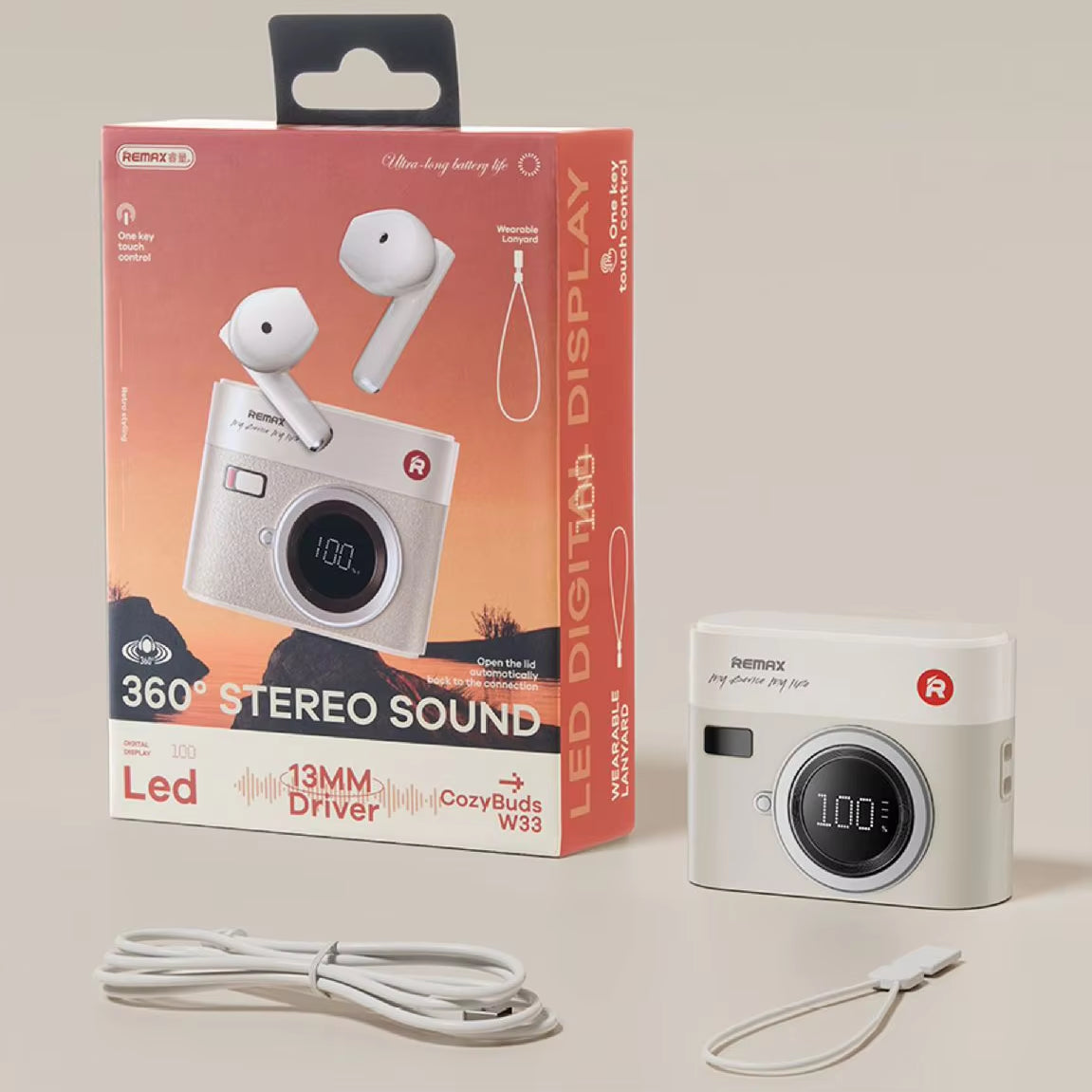 Camera Design True Wireless Bluetooth 5.3 Earphones Half in Ear Call Noise Cancellation Retro Leather Earbuds for Girl Gifts