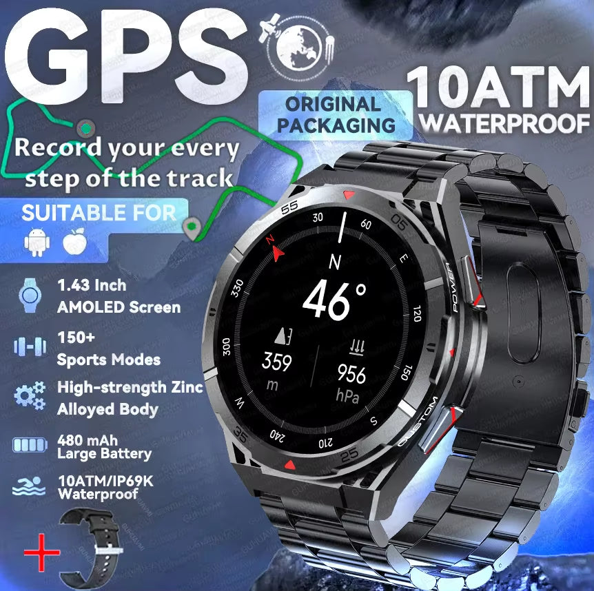 2025 New  Original Premium GPS Smartwatch Ultra HD AMOLED Display Built-In GPS BT Call 10ATM Waterproof Smart Bracelet