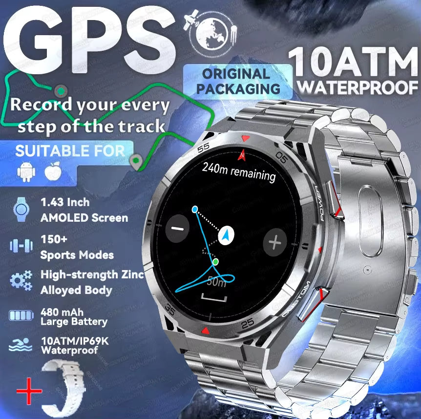 2025 New  Original Premium GPS Smartwatch Ultra HD AMOLED Display Built-In GPS BT Call 10ATM Waterproof Smart Bracelet