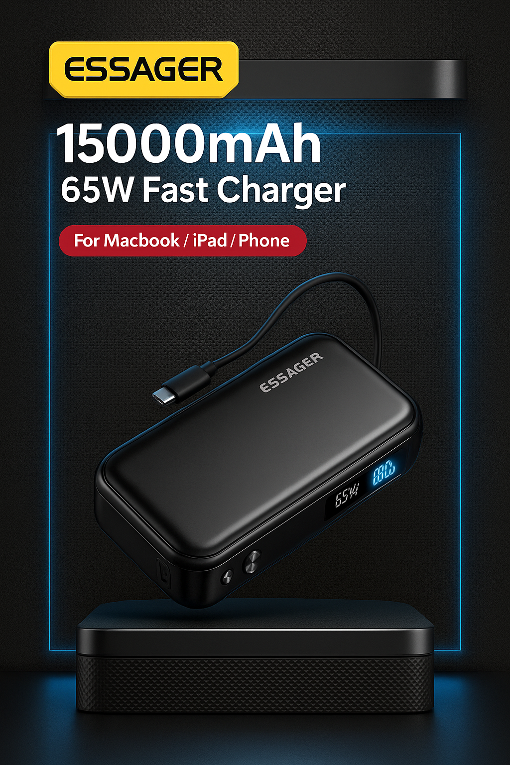 15000mAh Power Bank – Portable Fast Charger with USB-C Cable | Afkne