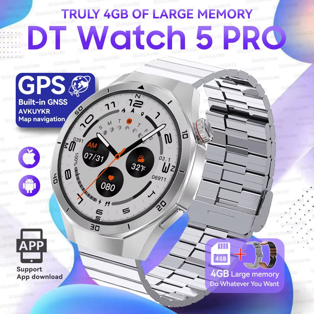 DT Watch 5 Pro 4GB Big Memory Smart Watch APP Store MP4 MP3 Playback GPS Navigation 3D Menu Bluetooth Call Men Sports Smartwatch