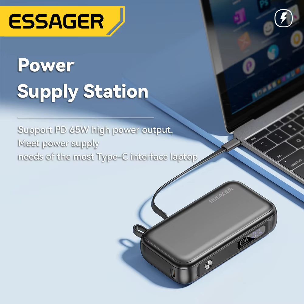 Power Bank Portable 15000Mah in with USB C Cable External Spare Battery Pack for Iphone Ipad Macbook 65W Fast Charger