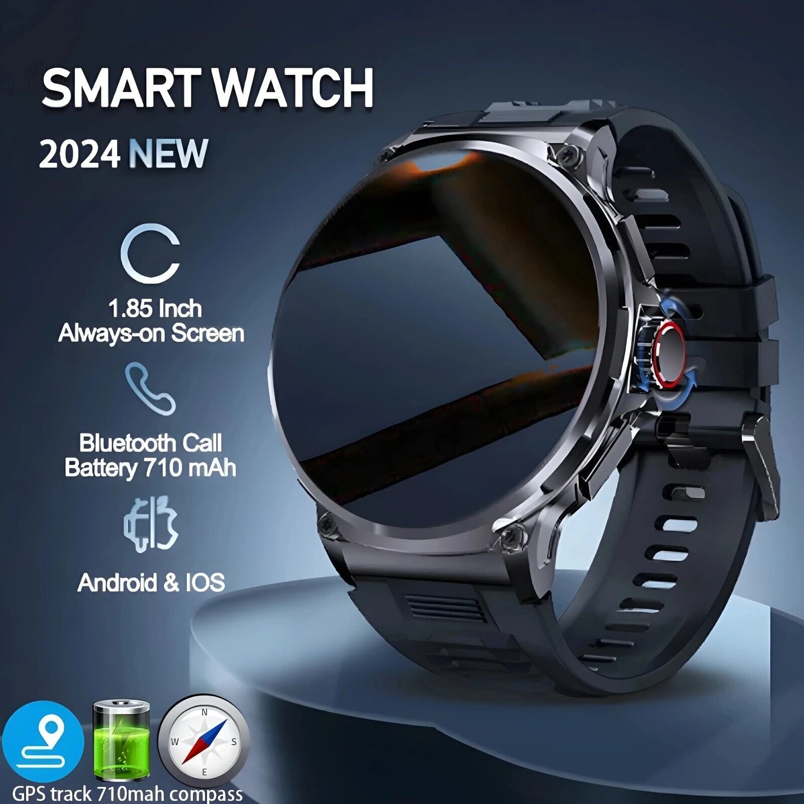1.85" Ultra HD Smartwatch GPS Bluetooth Call Health Tracing