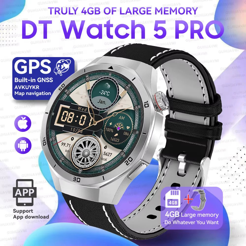 DT Watch 5 Pro 4GB Big Memory Smart Watch APP Store MP4 MP3 Playback GPS Navigation 3D Menu Bluetooth Call Men Sports Smartwatch