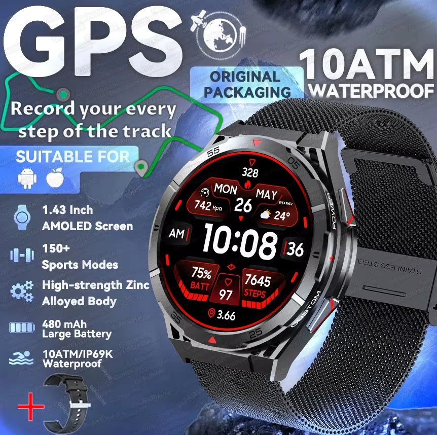2025 New  Original Premium GPS Smartwatch Ultra HD AMOLED Display Built-In GPS BT Call 10ATM Waterproof Smart Bracelet