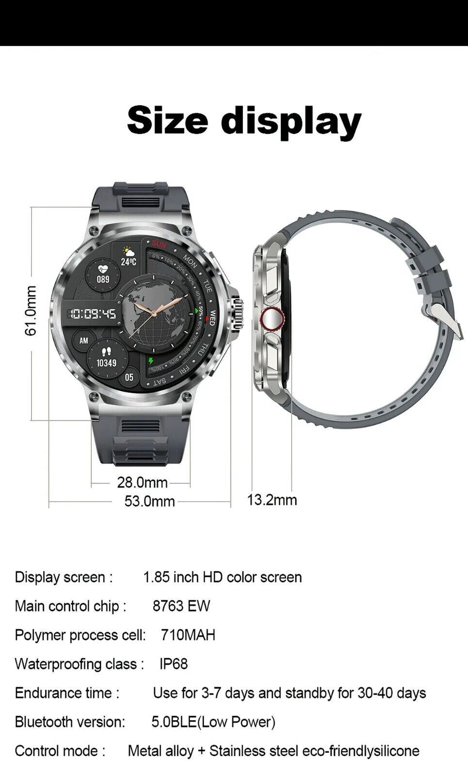 1.85" Ultra HD Smartwatch GPS Bluetooth Call Health Tracing